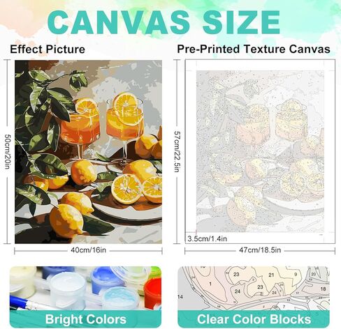 GEEHEIY Paint by Numbers Kit for Adults - Lemon Adult Paint by Number Kits on Canvas for Beginner, Fruit Lemon DIY Acrylic Oil Number Painting for Adults, Perfect for Home Decor Gift 16x20 Inch in Saudi Arabia