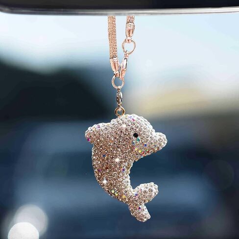 زينة معلقة للسيارة من Bling Dolphin، قلادة مرآة الرؤية الخلفية من الكريستال اللطيفة، سحر مرآة الرؤية الخلفية الماسية، ملحقات الديكور الداخلي للسيارة المحظوظة (أبيض) in Kuwait