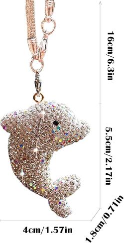 زينة معلقة للسيارة من Bling Dolphin، قلادة مرآة الرؤية الخلفية من الكريستال اللطيفة، سحر مرآة الرؤية الخلفية الماسية، ملحقات الديكور الداخلي للسيارة المحظوظة (أبيض) in Kuwait
