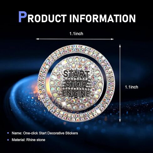 قطعتان من أغطية أزرار تشغيل السيارة، حلقة زخرفية من حجر الراين المتلألئة، ملصق واقٍ لمقبض الإشعال مضاد للخدش، زينة ديكور عالمية ذاتية اللصق لمعظم السيارات (أبيض) in Saudi Arabia