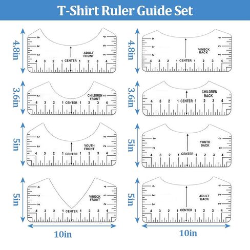 11pcs T-Shirt Ruler Guide - Transparent T-Shirt Alignment Tool, Vinyl Alignment Heat Press Ruler, T-Shirt Measurement Tool for Heat Press, Alignment, Adults, Kids Front and Back Measurement in Saudi Arabia