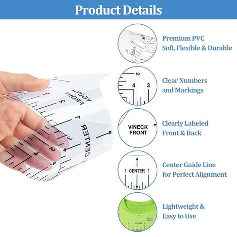 11pcs T-Shirt Ruler Guide - Transparent T-Shirt Alignment Tool, Vinyl Alignment Heat Press Ruler, T-Shirt Measurement Tool for Heat Press, Alignment, Adults, Kids Front and Back Measurement in Saudi Arabia