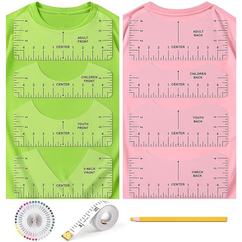 11pcs T-Shirt Ruler Guide - Transparent T-Shirt Alignment Tool, Vinyl Alignment Heat Press Ruler, T-Shirt Measurement Tool for Heat Press, Alignment, Adults, Kids Front and Back Measurement in Saudi Arabia