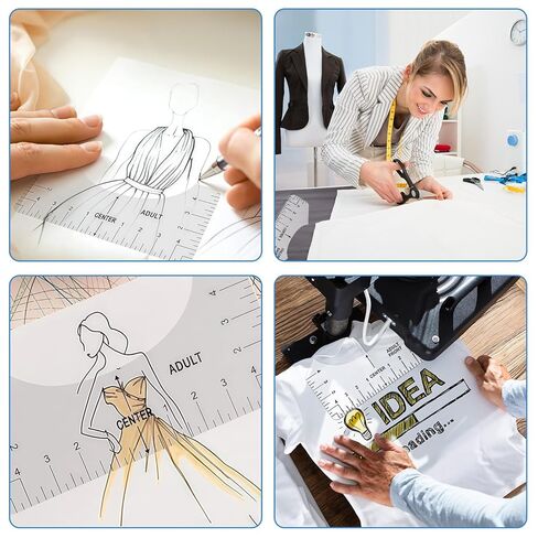 11pcs T-Shirt Ruler Guide - Transparent T-Shirt Alignment Tool, Vinyl Alignment Heat Press Ruler, T-Shirt Measurement Tool for Heat Press, Alignment, Adults, Kids Front and Back Measurement in Saudi Arabia
