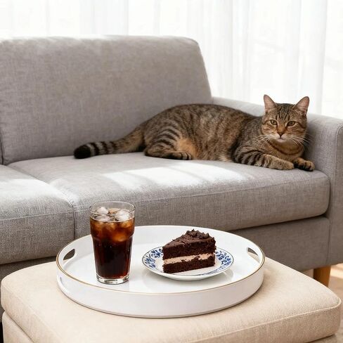 Zosenley Decorative Tray, Round Plastic Tray with Handles, Modern Vanity Tray and Serving Tray for Ottoman, Coffee Table, Kitchen and Bathroom, Size 13" (Drak Blue) in Kuwait