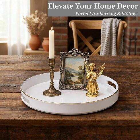 Zosenley Decorative Tray, Round Plastic Tray with Handles, Modern Vanity Tray and Serving Tray for Ottoman, Coffee Table, Kitchen and Bathroom, Size 13" (Drak Blue) in Kuwait