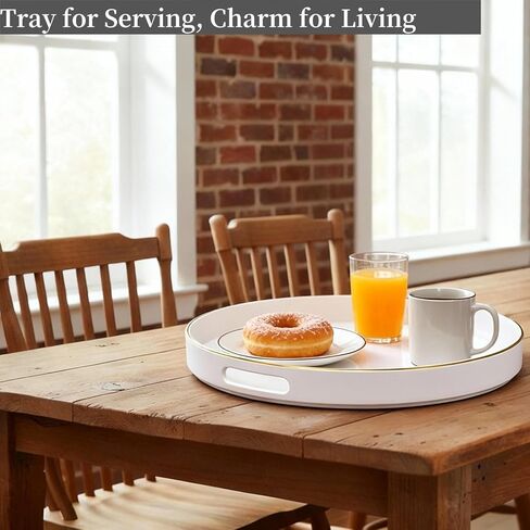 Zosenley Decorative Tray, Round Plastic Tray with Handles, Modern Vanity Tray and Serving Tray for Ottoman, Coffee Table, Kitchen and Bathroom, Size 13" (Drak Blue) in Kuwait