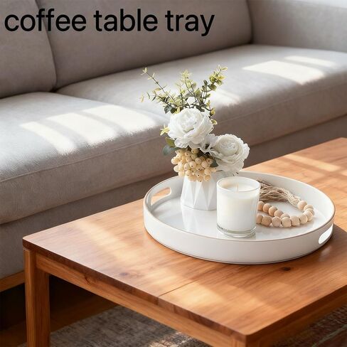 Zosenley Decorative Tray, Round Plastic Tray with Handles, Modern Vanity Tray and Serving Tray for Ottoman, Coffee Table, Kitchen and Bathroom, Size 13" (Drak Blue) in Kuwait