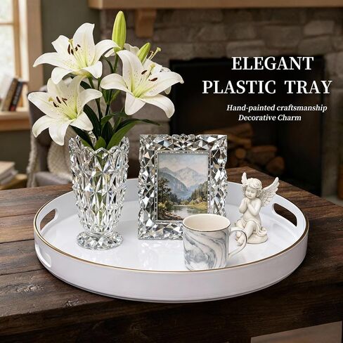 Zosenley Decorative Tray, Round Plastic Tray with Handles, Modern Vanity Tray and Serving Tray for Ottoman, Coffee Table, Kitchen and Bathroom, Size 13" (Drak Blue) in Kuwait