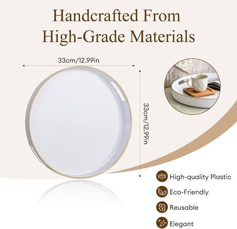 Zosenley Decorative Tray, Round Plastic Tray with Handles, Modern Vanity Tray and Serving Tray for Ottoman, Coffee Table, Kitchen and Bathroom, Size 13" (Drak Blue) in Kuwait