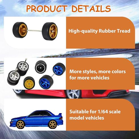 1/64 Wheels and Tires Set, 12-Pack 1 : 64 Scale Wheels Rubber Tires with Easy-Install Axles, Mixed Styles, for 1/64 Diecast Cars in Saudi Arabia