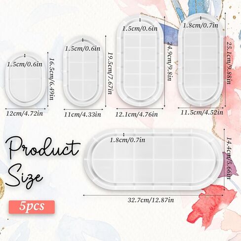 5 Pcs Oval Tray Resin Molds Set, 12'', 10'', 9'', 7'', 5.7'' Silicone Tray Molds for Epoxy Resin, Jewelry Holder, Concrete, Clay, Gypsum in Kuwait