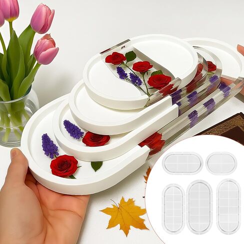 5 Pcs Oval Tray Resin Molds Set, 12'', 10'', 9'', 7'', 5.7'' Silicone Tray Molds for Epoxy Resin, Jewelry Holder, Concrete, Clay, Gypsum in Kuwait