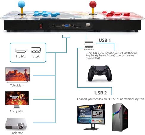 Best Brose Pandora Treasure 3D Arcade Console - 30000 لعبة، وظيفة البحث، 1280x720P، قائمة المفضلة، 4 لاعبين عبر الإنترنت، 2 عناصر تحكم (أسود) in Kuwait