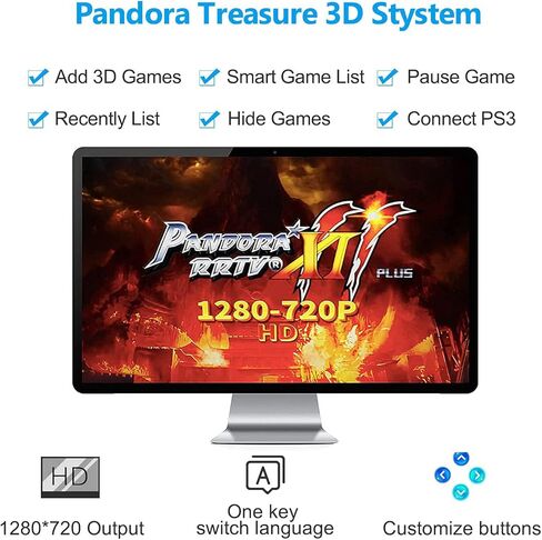 Best Brose Pandora Treasure 3D Arcade Console - 30000 لعبة، وظيفة البحث، 1280x720P، قائمة المفضلة، 4 لاعبين عبر الإنترنت، 2 عناصر تحكم (أسود) in Kuwait