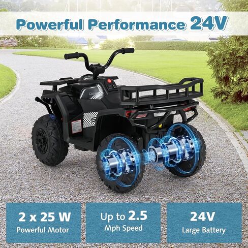 OLAKIDS 24V 4x4 Ride on Car, Kids ATV Quad with Bluetooth Music, LED Lights, Power Display, Rear Storage Rack, Spring Suspension, Electric 4 Wheeler for Kids Boys Girls Aged 3+ Years (Green) in Saudi Arabia