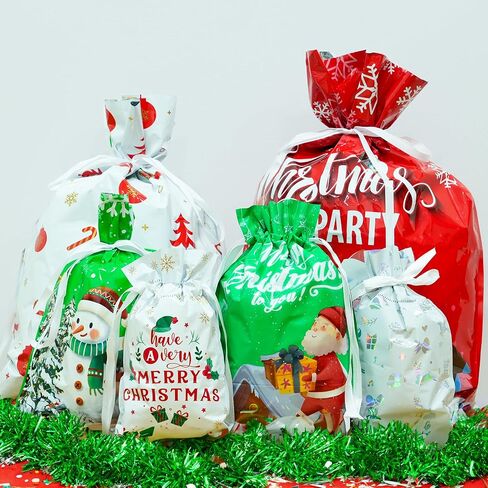 KatchOn, 30PCS Drawstring Christmas Bags Bulk - Assorted Sizes | Xmas Drawstring Gift Bags for Xmas Party Favors | Wrapping bags for Holiday Decorations, Christmas Decorations Indoor in Saudi Arabia