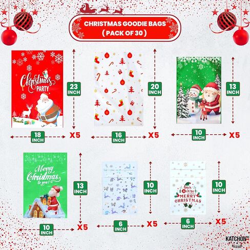 KatchOn, 30PCS Drawstring Christmas Bags Bulk - Assorted Sizes | Xmas Drawstring Gift Bags for Xmas Party Favors | Wrapping bags for Holiday Decorations, Christmas Decorations Indoor in Saudi Arabia