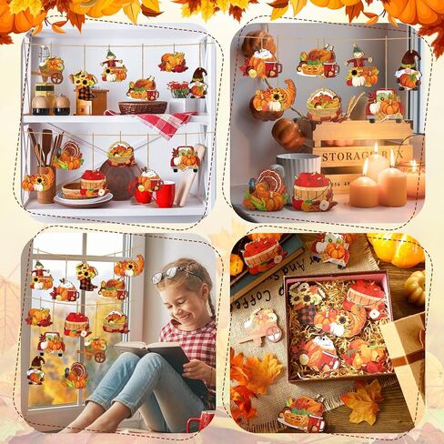 36 Pcs Fall Wooden Ornaments Thanksgiving Tree Decorations Pumpkin Leaf Truck Gnome Wood Cutouts with Ropes Autumn Harvest Hanging Signs for Holiday Party Tree Decor in Saudi Arabia
