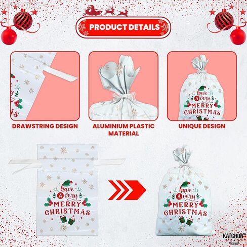 KatchOn, 30PCS Drawstring Christmas Bags Bulk - Assorted Sizes | Xmas Drawstring Gift Bags for Xmas Party Favors | Wrapping bags for Holiday Decorations, Christmas Decorations Indoor in Saudi Arabia
