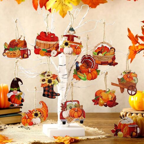 36 Pcs Fall Wooden Ornaments Thanksgiving Tree Decorations Pumpkin Leaf Truck Gnome Wood Cutouts with Ropes Autumn Harvest Hanging Signs for Holiday Party Tree Decor in Saudi Arabia