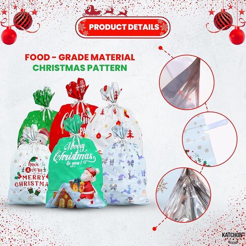 KatchOn, 30PCS Drawstring Christmas Bags Bulk - Assorted Sizes | Xmas Drawstring Gift Bags for Xmas Party Favors | Wrapping bags for Holiday Decorations, Christmas Decorations Indoor in Saudi Arabia