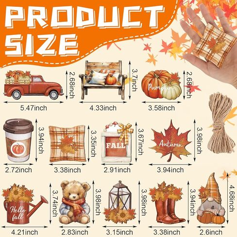 36 Pcs Fall Wooden Ornaments Thanksgiving Tree Decorations Pumpkin Leaf Truck Gnome Wood Cutouts with Ropes Autumn Harvest Hanging Signs for Holiday Party Tree Decor in Saudi Arabia