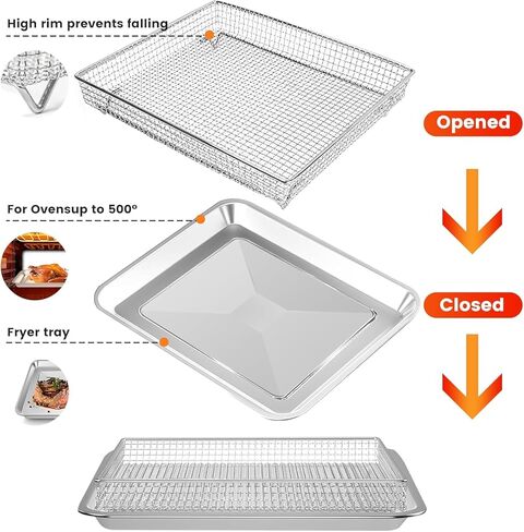 Air Fryer Basket Tray Replacement for Cuisinart TOA-60 TOA-65 TOA-70 Toaster Air Fryer Convection Oven, 12.2 * 11'' Mesh Air Fryer Stainless Steel Basket Wire Rack Accessories Parts, Dishwasher Safe in Kuwait