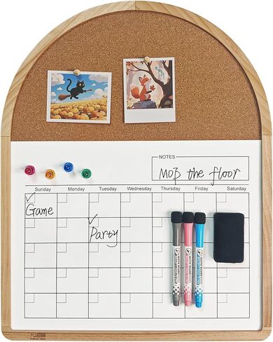 Curved Calendar Whiteboard, 16.5″x20.4″, Magnetic Dry Erase Board, Holiday Gift, Pine Frame, Wall Mounted, Comes with 3 Marker Pens, 4 Magnets, 4 Soft, Suitable for Home, Teaching, and Office. in Saudi Arabia