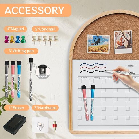 Curved Calendar Whiteboard, 16.5″x20.4″, Magnetic Dry Erase Board, Holiday Gift, Pine Frame, Wall Mounted, Comes with 3 Marker Pens, 4 Magnets, 4 Soft, Suitable for Home, Teaching, and Office. in Saudi Arabia