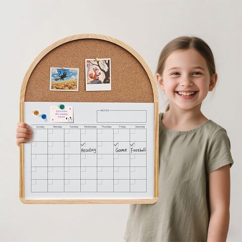 Curved Calendar Whiteboard, 16.5″x20.4″, Magnetic Dry Erase Board, Holiday Gift, Pine Frame, Wall Mounted, Comes with 3 Marker Pens, 4 Magnets, 4 Soft, Suitable for Home, Teaching, and Office. in Saudi Arabia