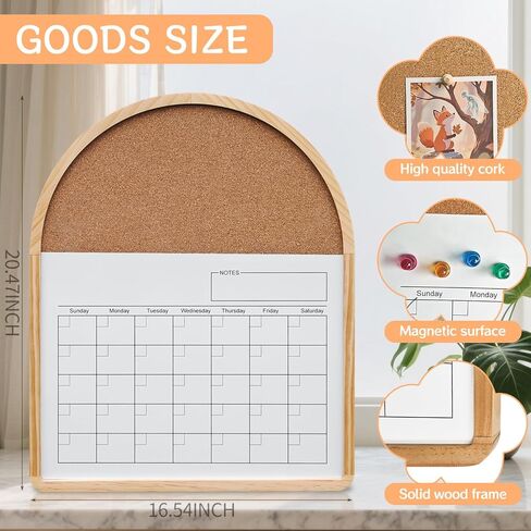 Curved Calendar Whiteboard, 16.5″x20.4″, Magnetic Dry Erase Board, Holiday Gift, Pine Frame, Wall Mounted, Comes with 3 Marker Pens, 4 Magnets, 4 Soft, Suitable for Home, Teaching, and Office. in Saudi Arabia