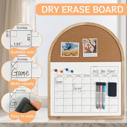 Curved Calendar Whiteboard, 16.5″x20.4″, Magnetic Dry Erase Board, Holiday Gift, Pine Frame, Wall Mounted, Comes with 3 Marker Pens, 4 Magnets, 4 Soft, Suitable for Home, Teaching, and Office. in Saudi Arabia