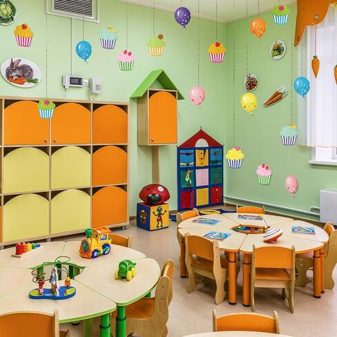 Yexiya 60 Pieces Colorful Cupcake Cutouts Birthday Classroom Bulletin Board Decorations Creative Cupcakes Balloons Cutouts Name Tags for Classroom Door Decorations (Cupcake, Balloons) in Saudi Arabia
