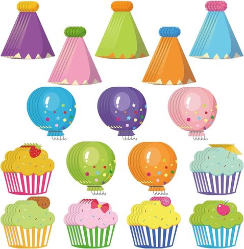 Yexiya 60 Pieces Colorful Cupcake Cutouts Birthday Classroom Bulletin Board Decorations Creative Cupcakes Balloons Cutouts Name Tags for Classroom Door Decorations (Cupcake, Balloons) in Saudi Arabia