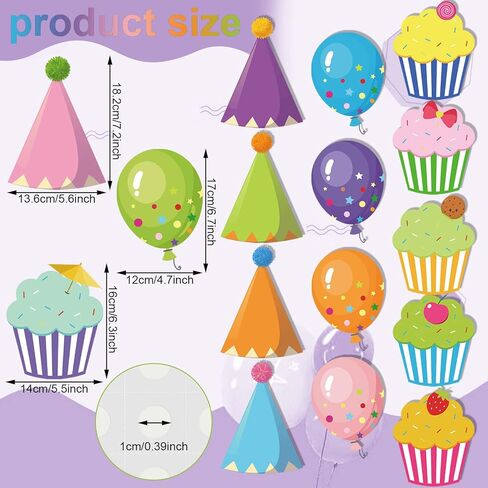 Yexiya 60 Pieces Colorful Cupcake Cutouts Birthday Classroom Bulletin Board Decorations Creative Cupcakes Balloons Cutouts Name Tags for Classroom Door Decorations (Cupcake, Balloons) in Saudi Arabia