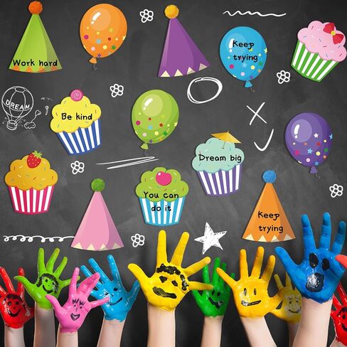 Yexiya 60 Pieces Colorful Cupcake Cutouts Birthday Classroom Bulletin Board Decorations Creative Cupcakes Balloons Cutouts Name Tags for Classroom Door Decorations (Cupcake, Balloons) in Saudi Arabia