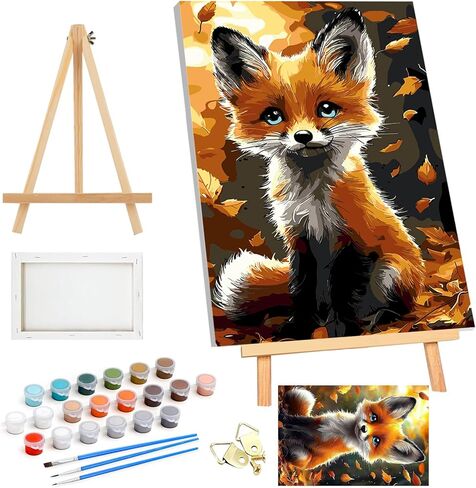 SENQAO Framed Paint by Numbers for Adults Beginners with Wooden Easel, Fox Adults' Paint-by-Number Kits on Canvas, Maple Watercolor Acrylic Number Painting for Home Decor, 8x12in in Saudi Arabia