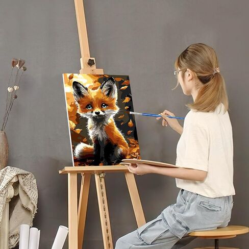 SENQAO Framed Paint by Numbers for Adults Beginners with Wooden Easel, Fox Adults' Paint-by-Number Kits on Canvas, Maple Watercolor Acrylic Number Painting for Home Decor, 8x12in in Saudi Arabia