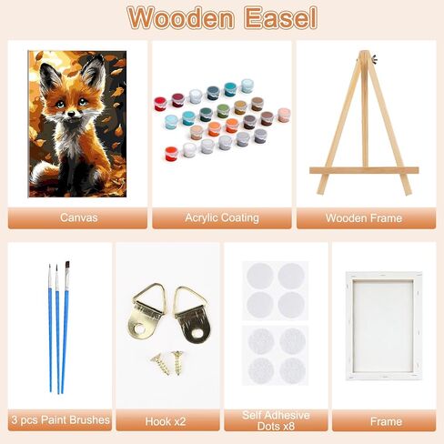SENQAO Framed Paint by Numbers for Adults Beginners with Wooden Easel, Fox Adults' Paint-by-Number Kits on Canvas, Maple Watercolor Acrylic Number Painting for Home Decor, 8x12in in Saudi Arabia