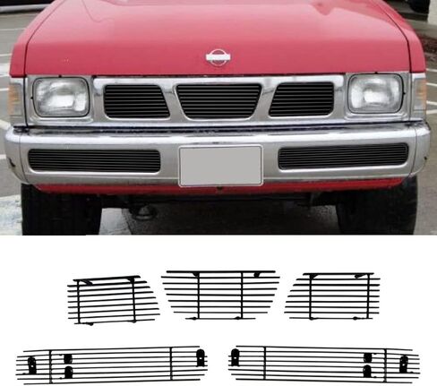 Compatible with Nissan Hardbody Pickup 1995-1997 Aluminum Chrome Horizontal Billet Grille Grill Insert Combo (Chrome/Polished) in Saudi Arabia