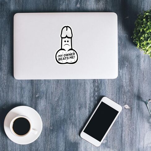 My Owner Beats Me Sticker - Waterproof Vinyl Decal for Car Bumper, Laptop, Water Bottle, Wall, and Window, Size - 3'' Longer Side in Saudi Arabia