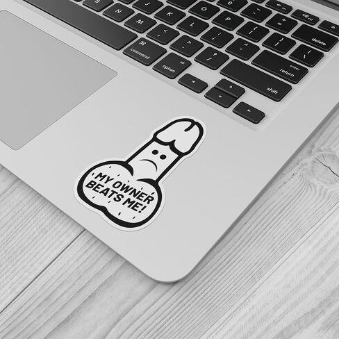My Owner Beats Me Sticker - Waterproof Vinyl Decal for Car Bumper, Laptop, Water Bottle, Wall, and Window, Size - 3'' Longer Side in Saudi Arabia