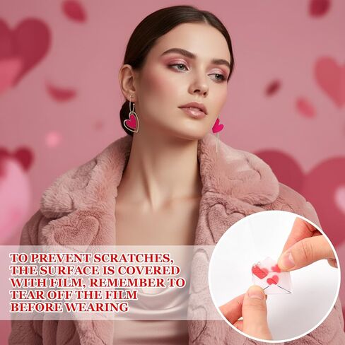 Ecation 24 Pairs Valentine's Day Heart Shaped Wooden Earrings Acrylic Dangling Lover Earrings Lightweight Red Pink Gnome Heart Dangle Earrings for Jewelry Gift Women Girl Girlfriend Cutie 24 Designs in Kuwait