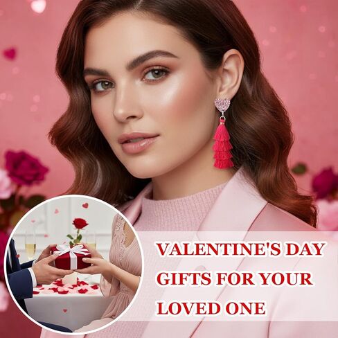 Ecation 24 Pairs Valentine's Day Heart Shaped Wooden Earrings Acrylic Dangling Lover Earrings Lightweight Red Pink Gnome Heart Dangle Earrings for Jewelry Gift Women Girl Girlfriend Cutie 24 Designs in Kuwait