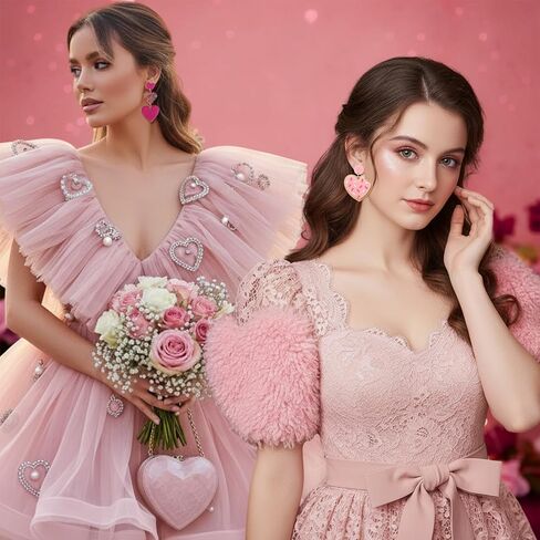 Ecation 24 Pairs Valentine's Day Heart Shaped Wooden Earrings Acrylic Dangling Lover Earrings Lightweight Red Pink Gnome Heart Dangle Earrings for Jewelry Gift Women Girl Girlfriend Cutie 24 Designs in Kuwait