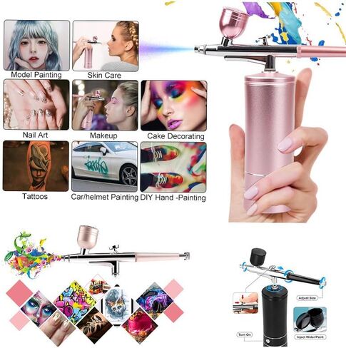 Airbrush-Kit Air Brush Kit With Airbrush Compressor Nail Charms Wireless Air Brush for Barber, Nail Art, Cake Decor, Makeup, Model Painting (Green) in Saudi Arabia