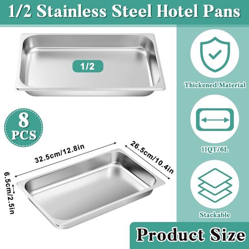 Zubebe 1/2 Half Size Steam Table Pans 6 Inch Deep Steam Pan Stainless Steel Restaurant Pan Metal Food Tray Commercial Food Pans for Hotel Restaurant (4 Pcs) in Saudi Arabia