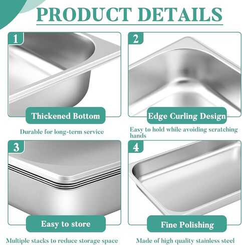 Zubebe 1/2 Half Size Steam Table Pans 6 Inch Deep Steam Pan Stainless Steel Restaurant Pan Metal Food Tray Commercial Food Pans for Hotel Restaurant (4 Pcs) in Saudi Arabia