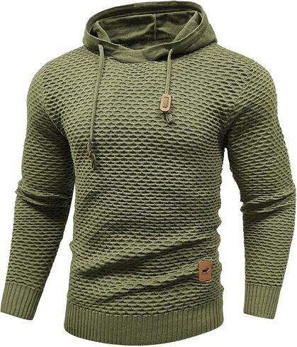 HYPESTFIT Men's Form Fitting Knit Pullover Sweater Hoodie Drawstring Hooded Sweatshirt in Kuwait